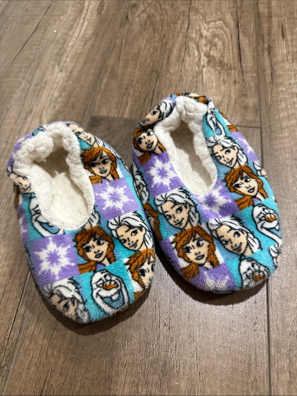 Disney Frozen Plush Slip-On Footies in Purple & Blue